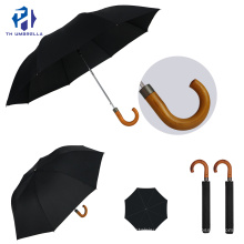 2 Folding Auto Open Promotion Umbrella with Wooden Crook Handle/Printed Umbrella with Customized Logo